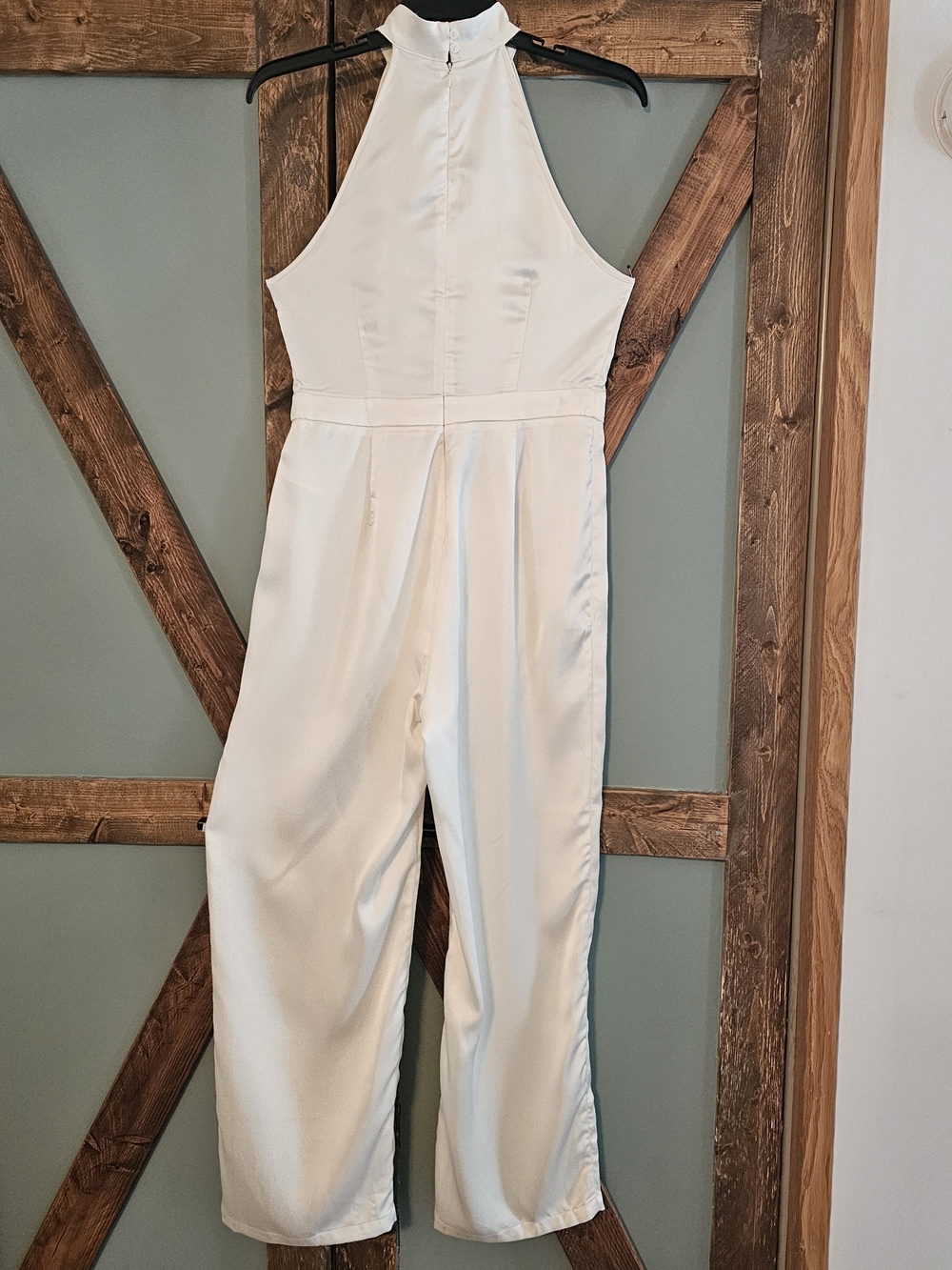 Rachel Zoe Cream Silky Satin Halter Jumpsuit Size 12